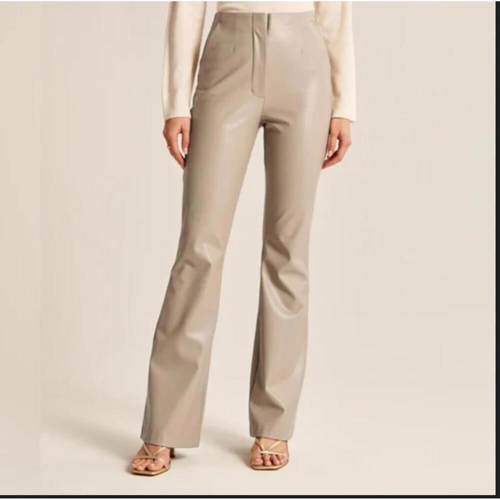 ABERCROMBIE cream tan boot cut faux leather pants sz 2